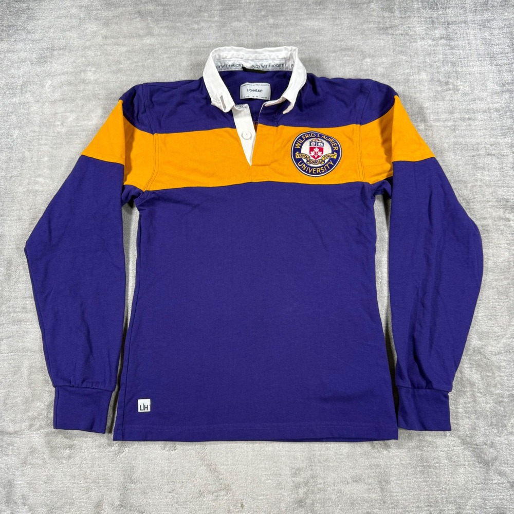 Wilfrid Laurier University Shirt Mens XS Purple Striped Rugby Polo Lionheart